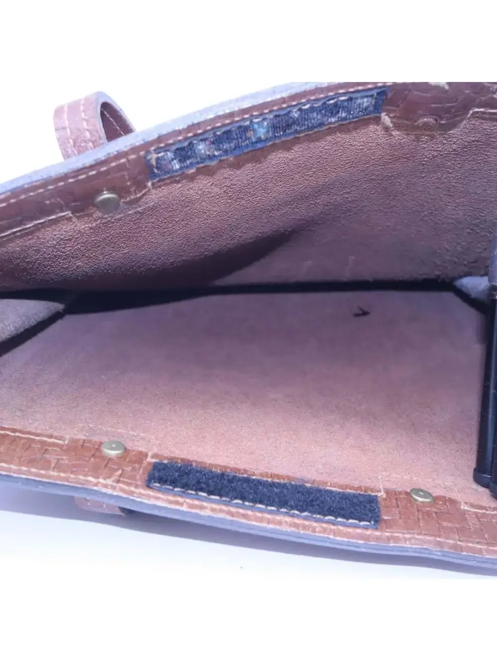 Vintage Woven Tooled Brown Leather Book Tote Bag Structured Document Portfolio